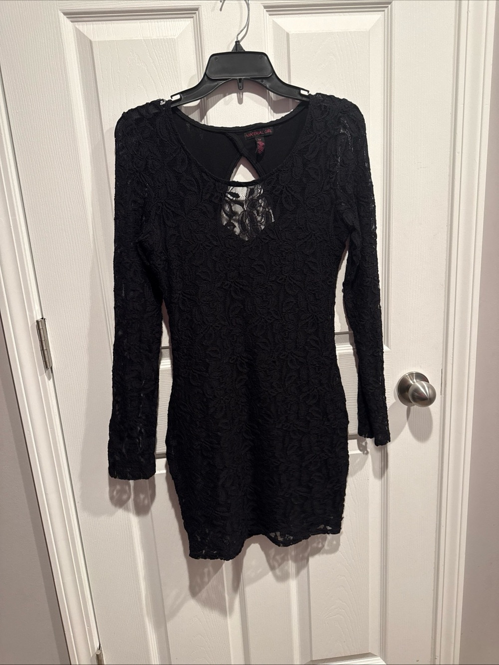 Material Girl Lace Long-Sleeve Bodycon Dress - Black size medium